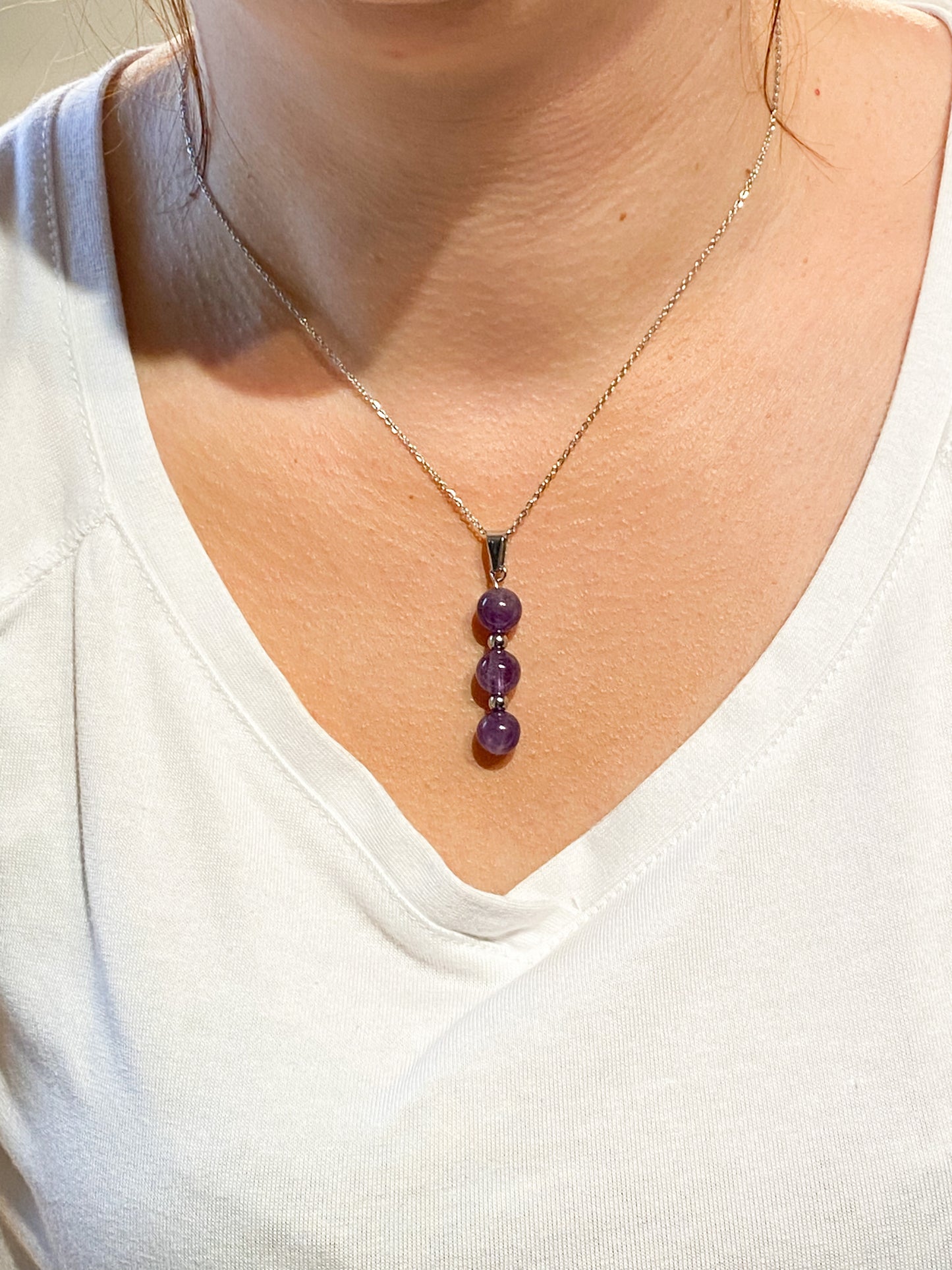 Collier en acier inoxydable en pierres naturelles Améthyste