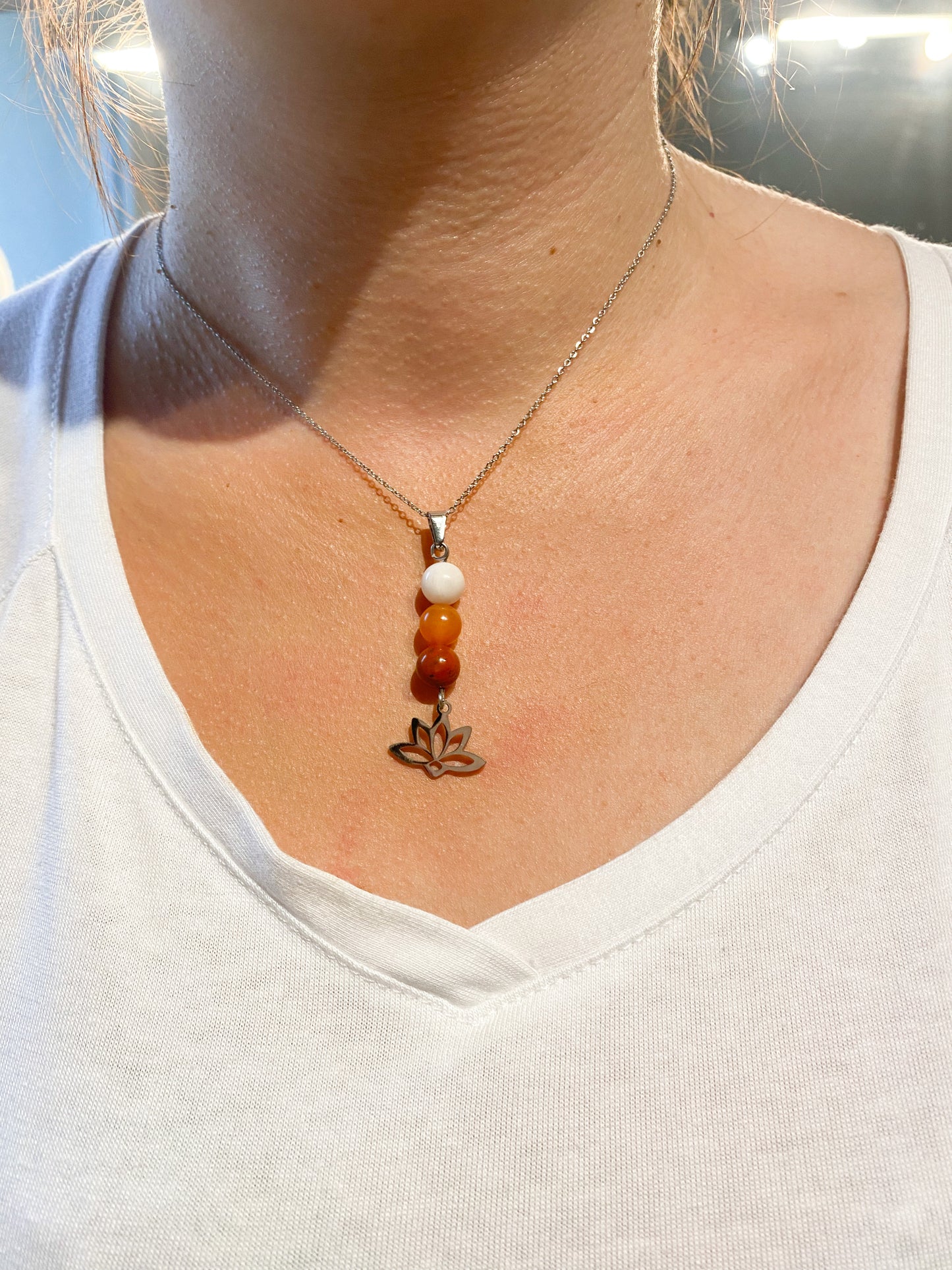 Collier Pierre de lune, Cornaline, Jaspe rouge en acier inoxydable