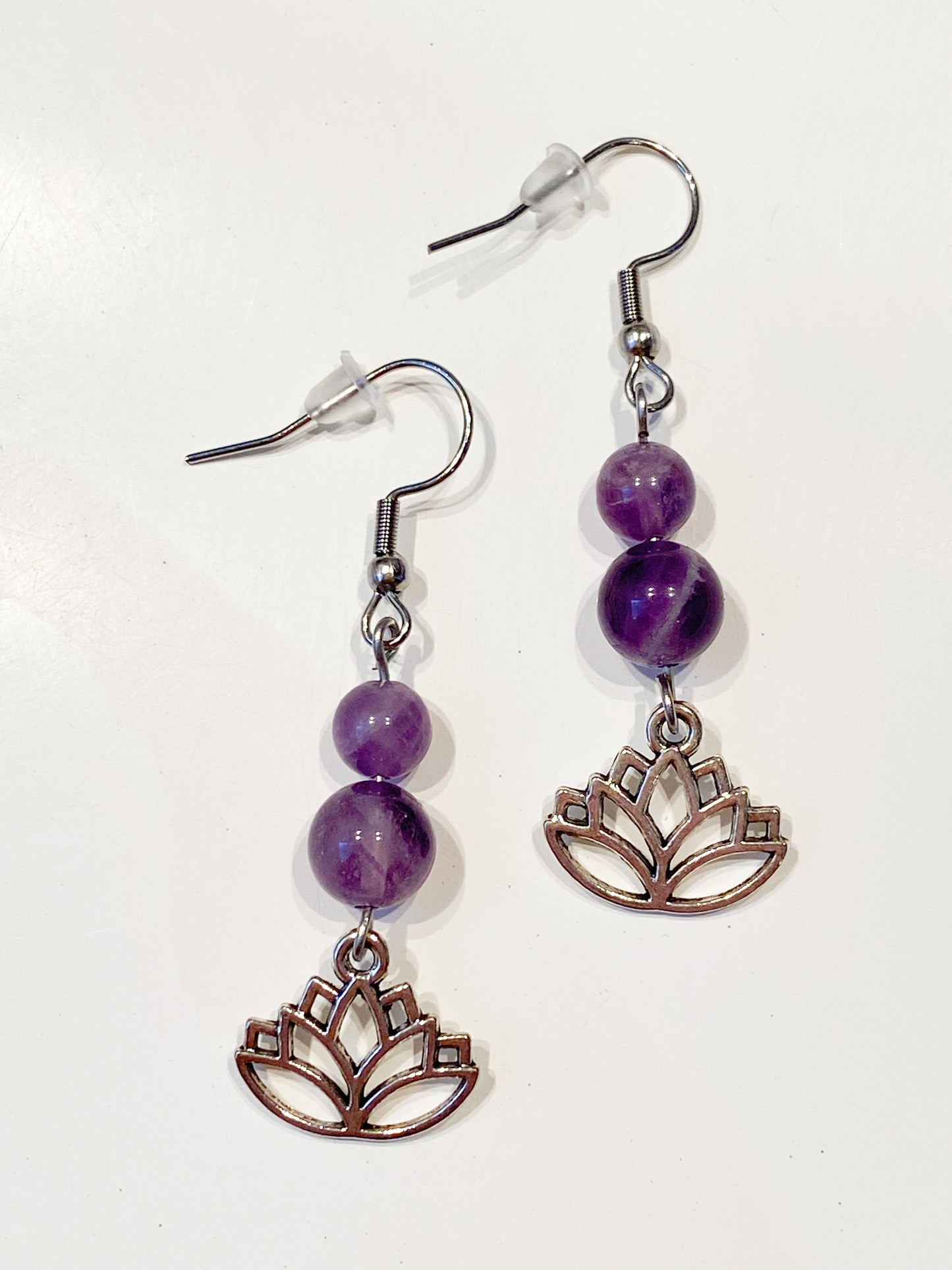 Boucles d'oreilles Améthyste " Lotus"