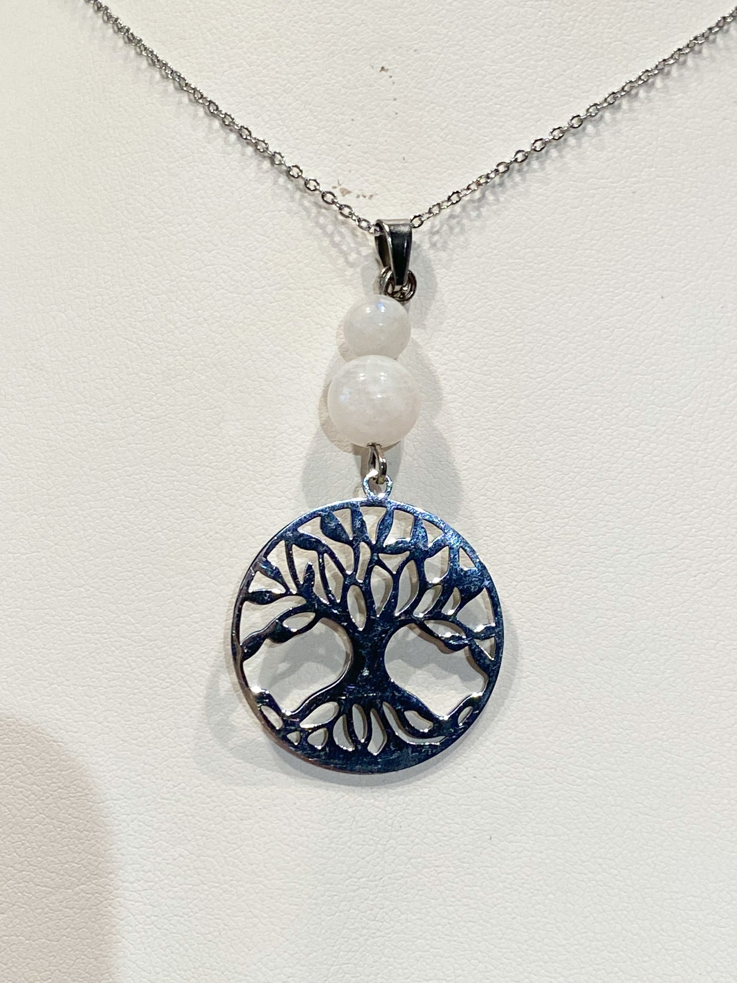 Collier Pierre de Lune en acier inoxydable - Arbre de vie -