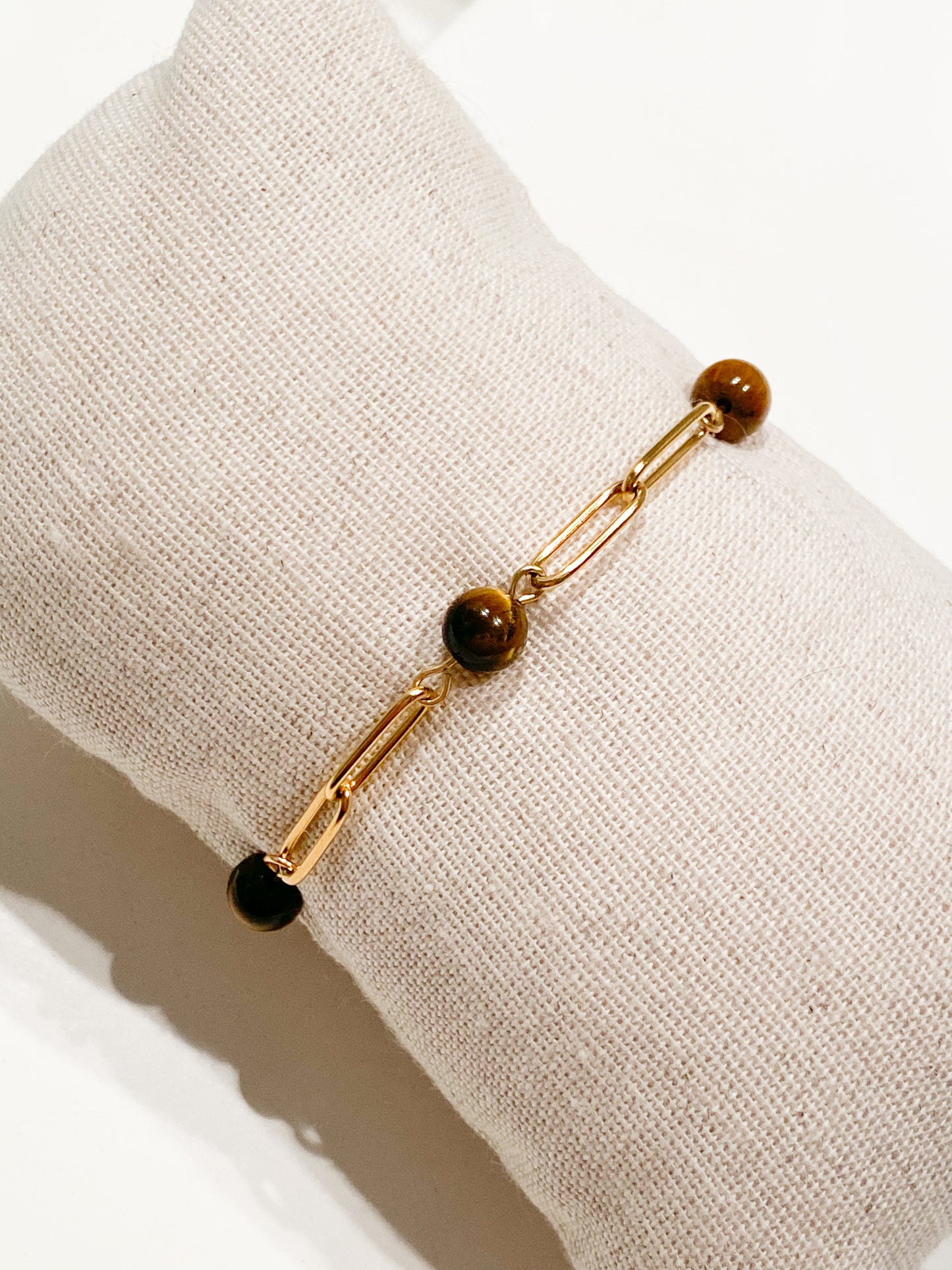 Bracelet Œil de Tigre & Acier Inoxydable Argenté – Protection & Confiance