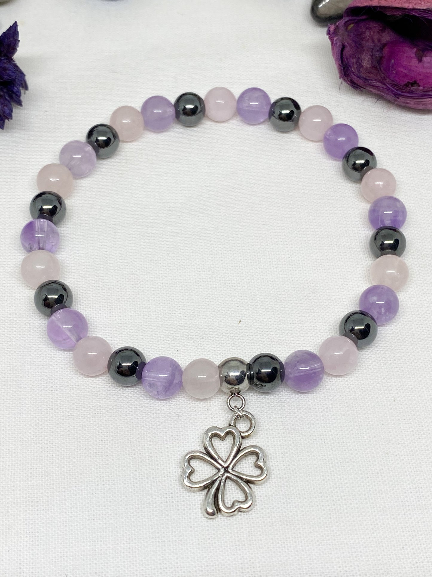 Bracelet sommeil / insomnie en pierres naturelles , Quartz rose , Améthyste et hématite