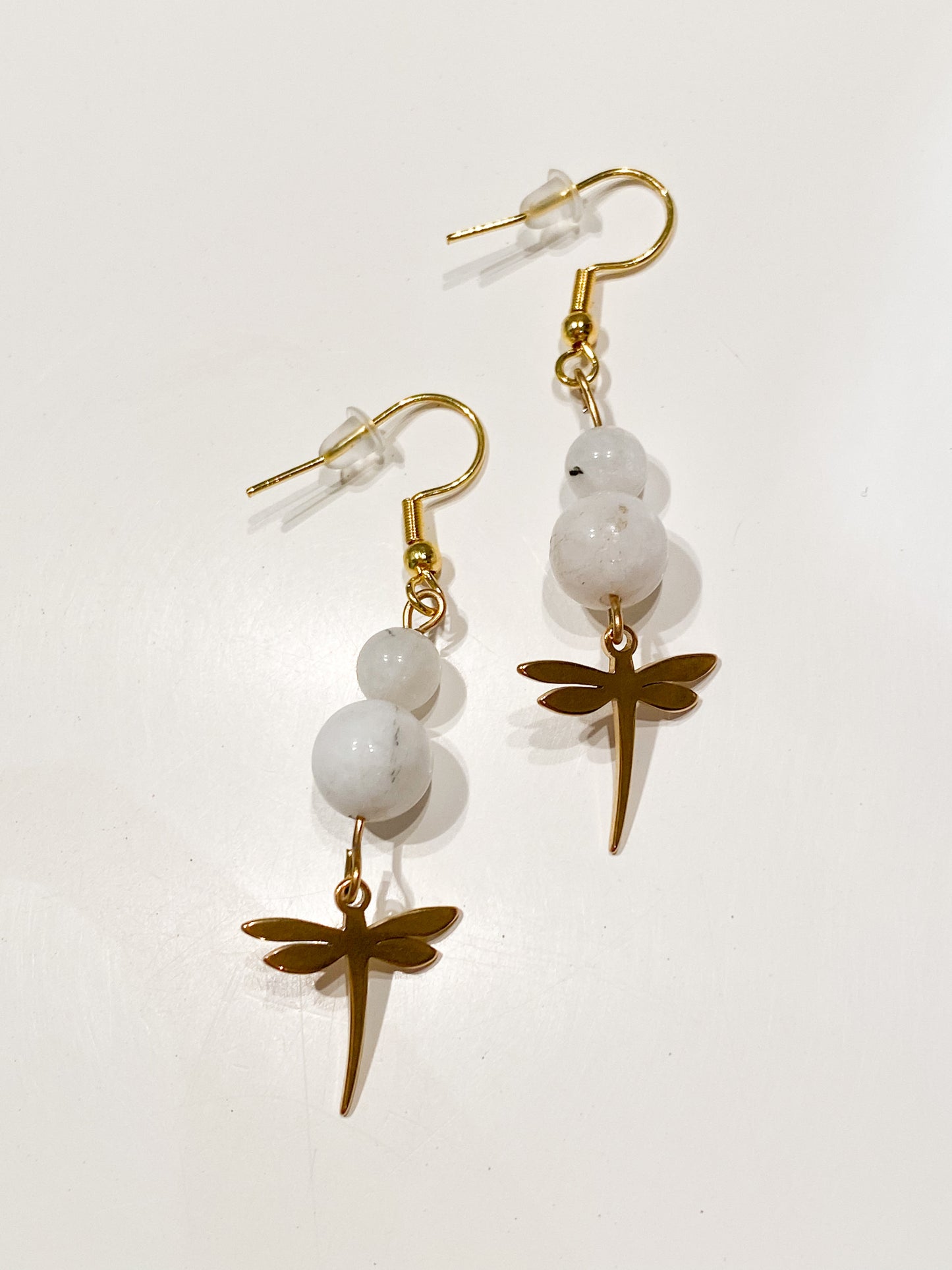 Boucles d'oreilles Pierre de Lune " Libellule "