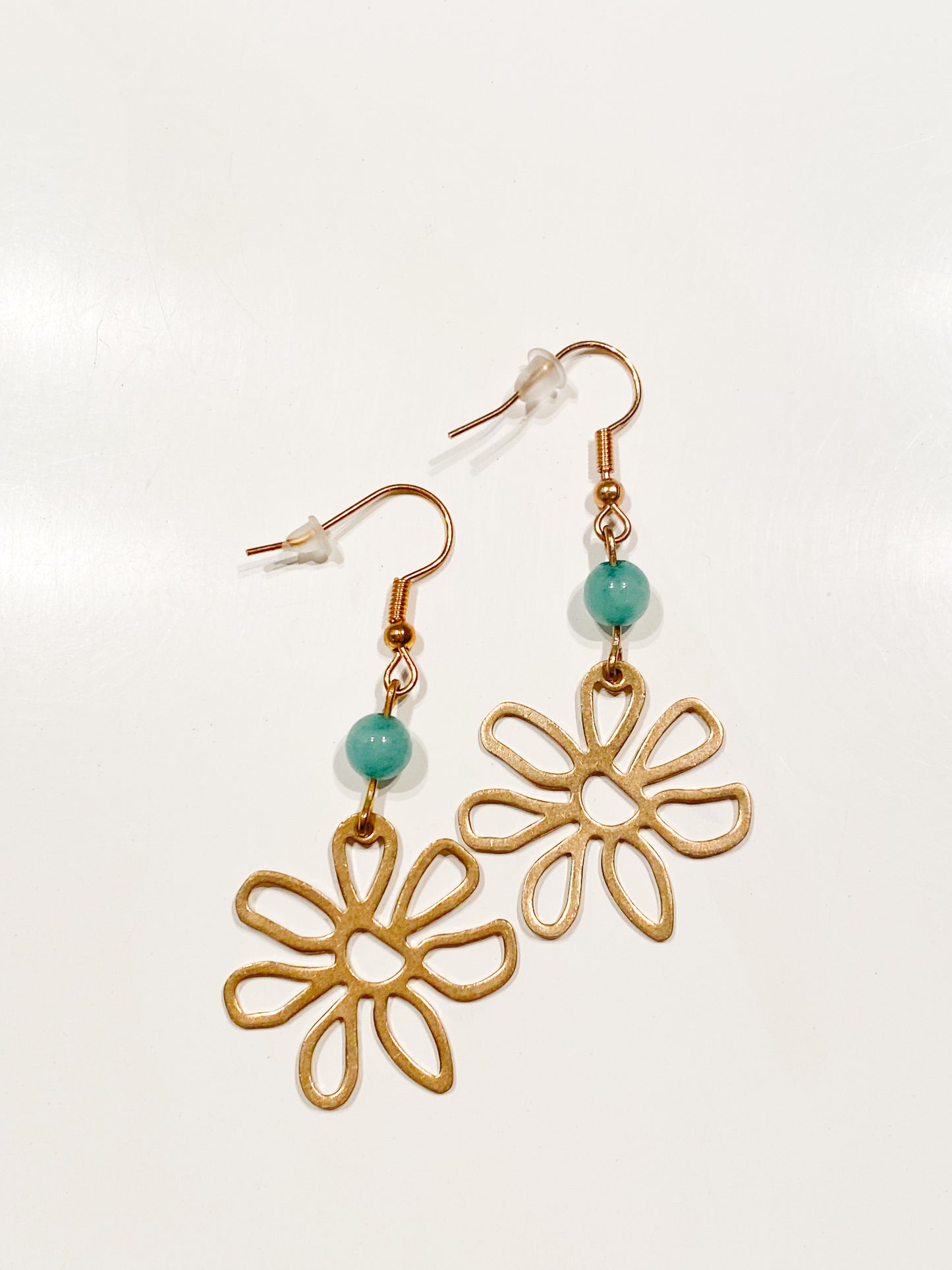 Boucles d'oreilles fleur avec pierre naturelle Amazonite
