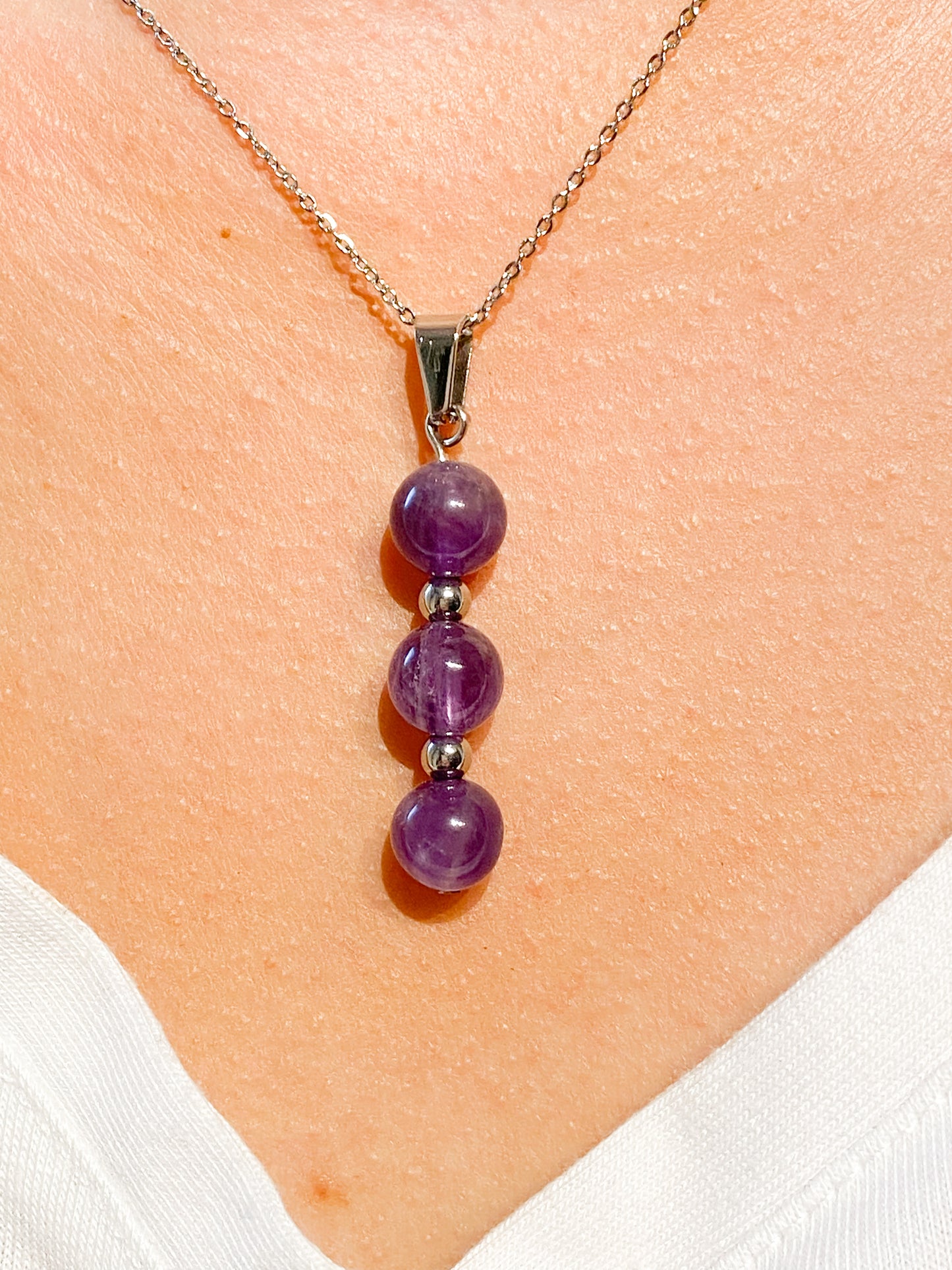 Collier en acier inoxydable en pierres naturelles Améthyste