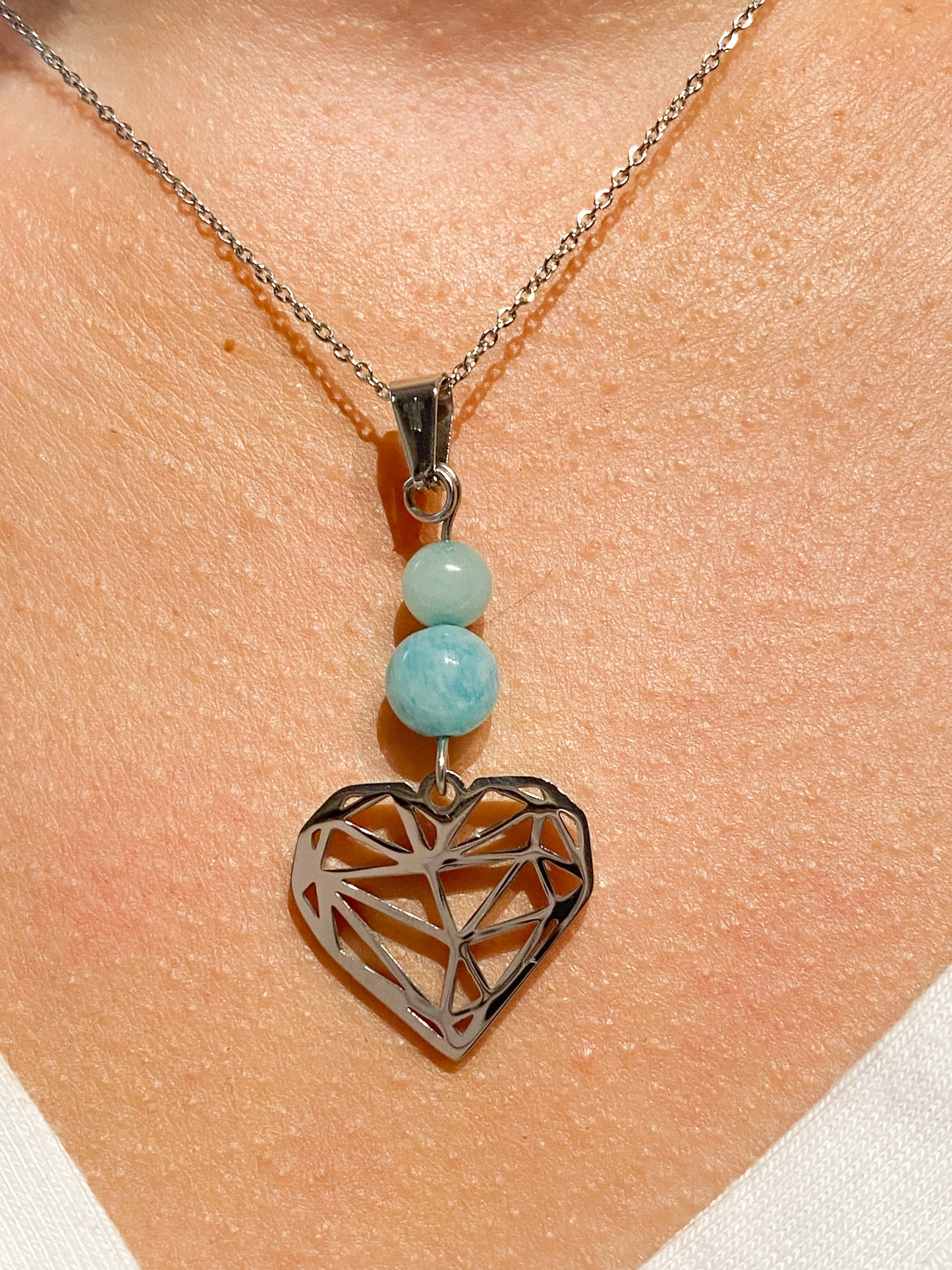 Collier Amazonite en acier inoxydable - Cœur -
