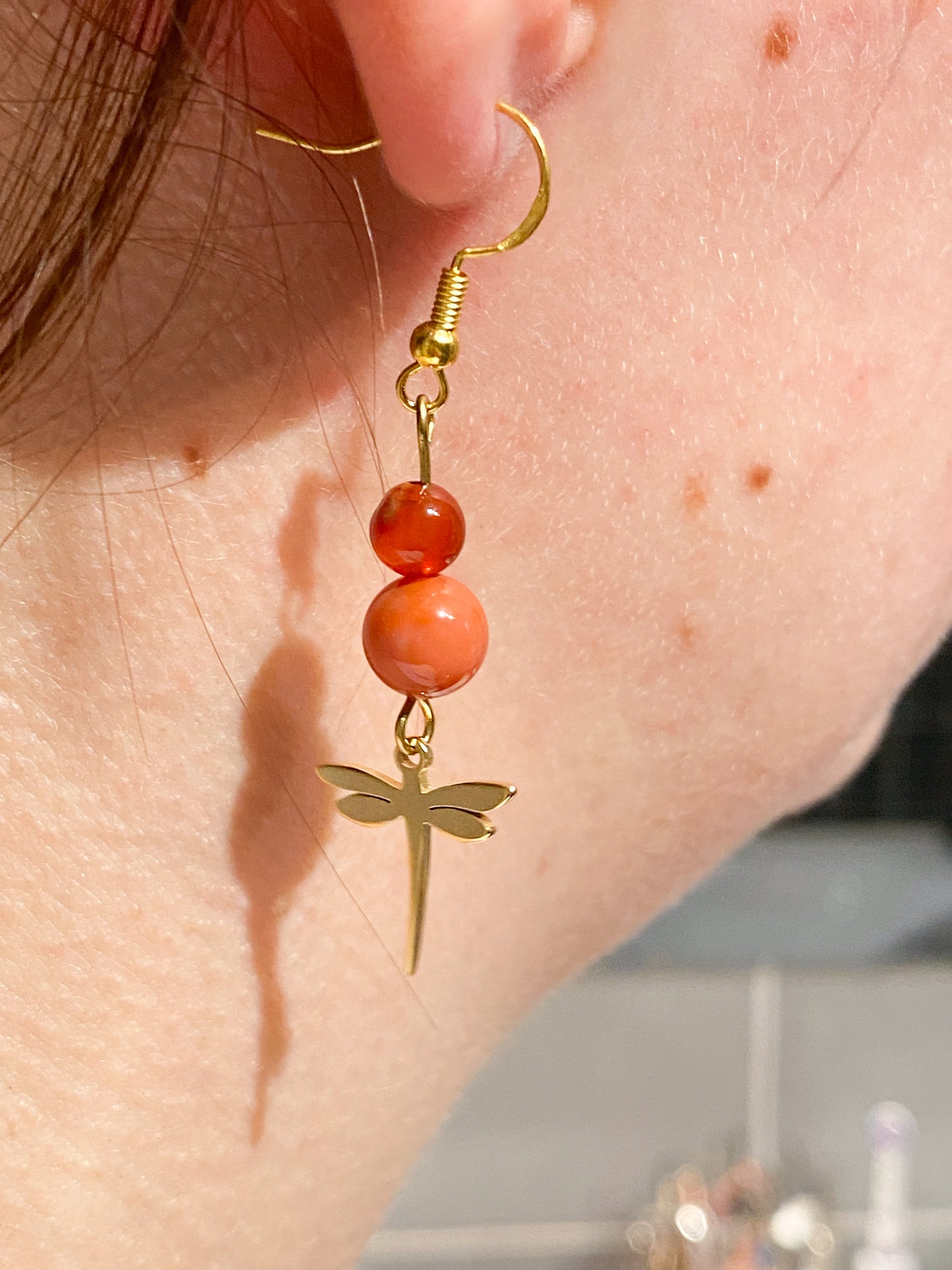 Boucles d'oreilles Cornaline " Libellule "