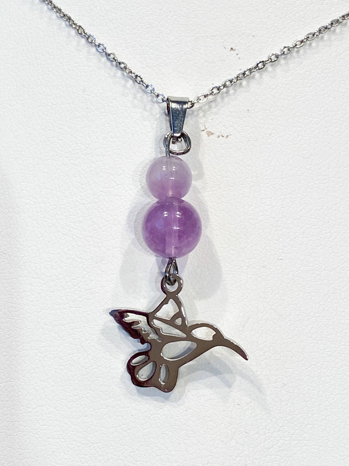 Collier Améthyste colibri acier inoxydable