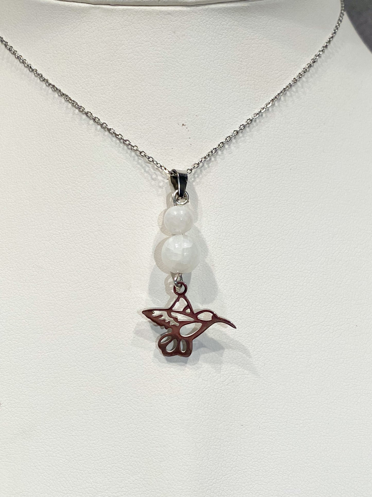Collier colibri en acier inoxydable en pierres naturelles Pierre de Lune