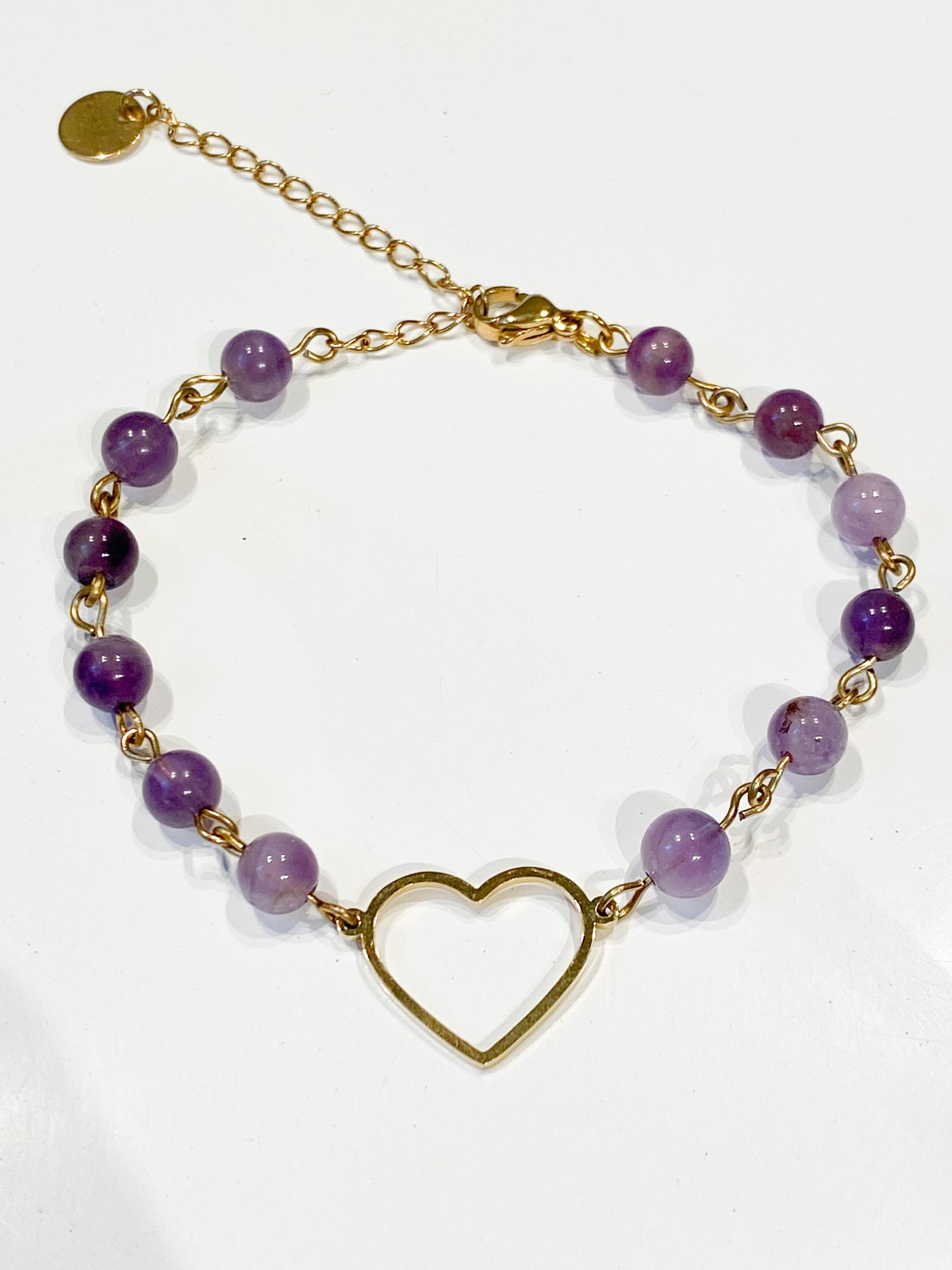 Bracelet Cœur Améthyste Acier Inoxydable - Pierre Naturelle Apaisante