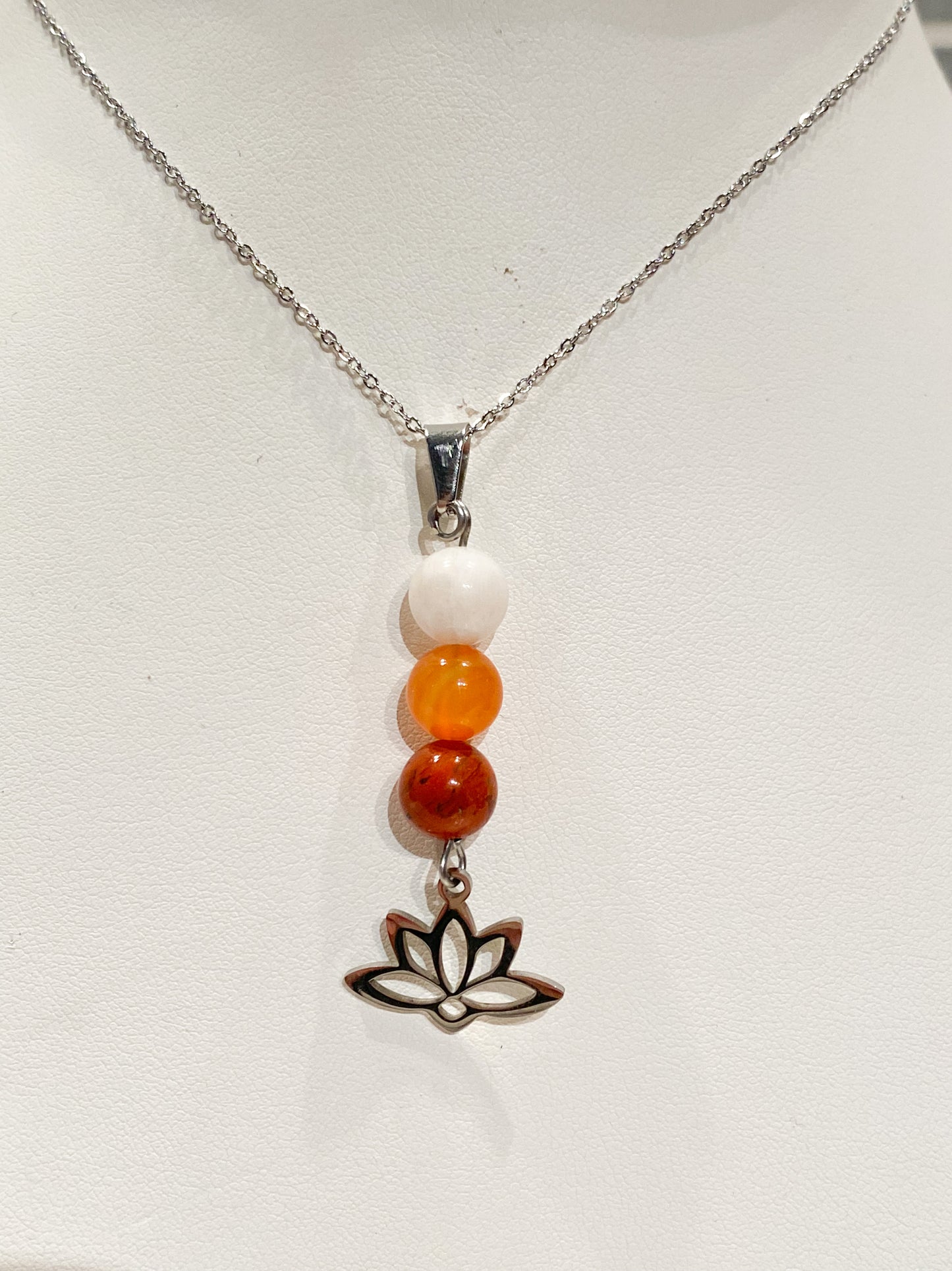Collier Pierre de lune, Cornaline, Jaspe rouge en acier inoxydable