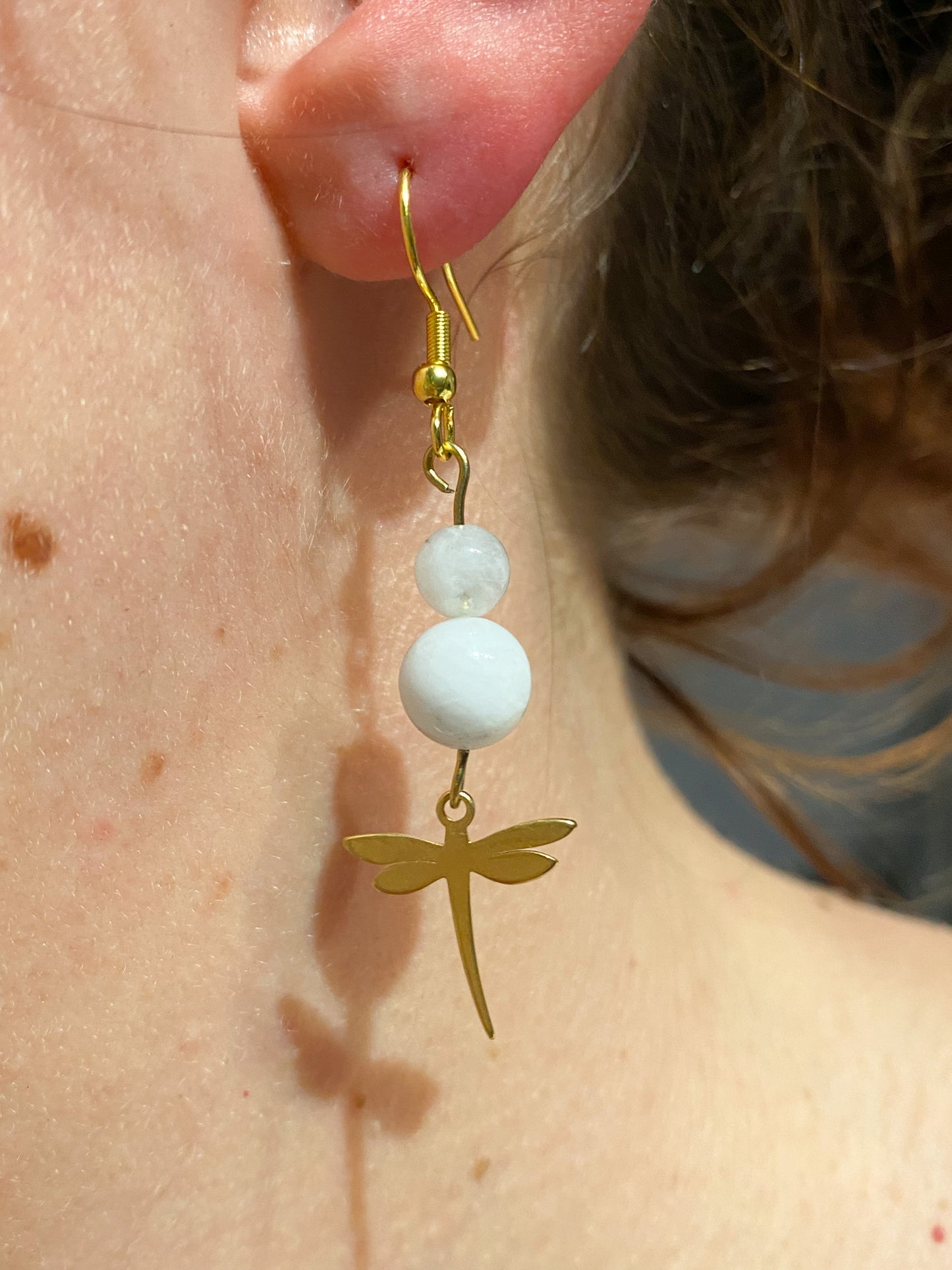 Boucles d'oreilles Pierre de Lune " Libellule "