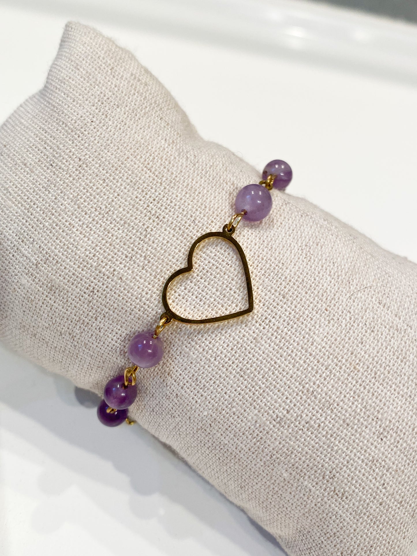 Bracelet Cœur Améthyste Acier Inoxydable - Pierre Naturelle Apaisante