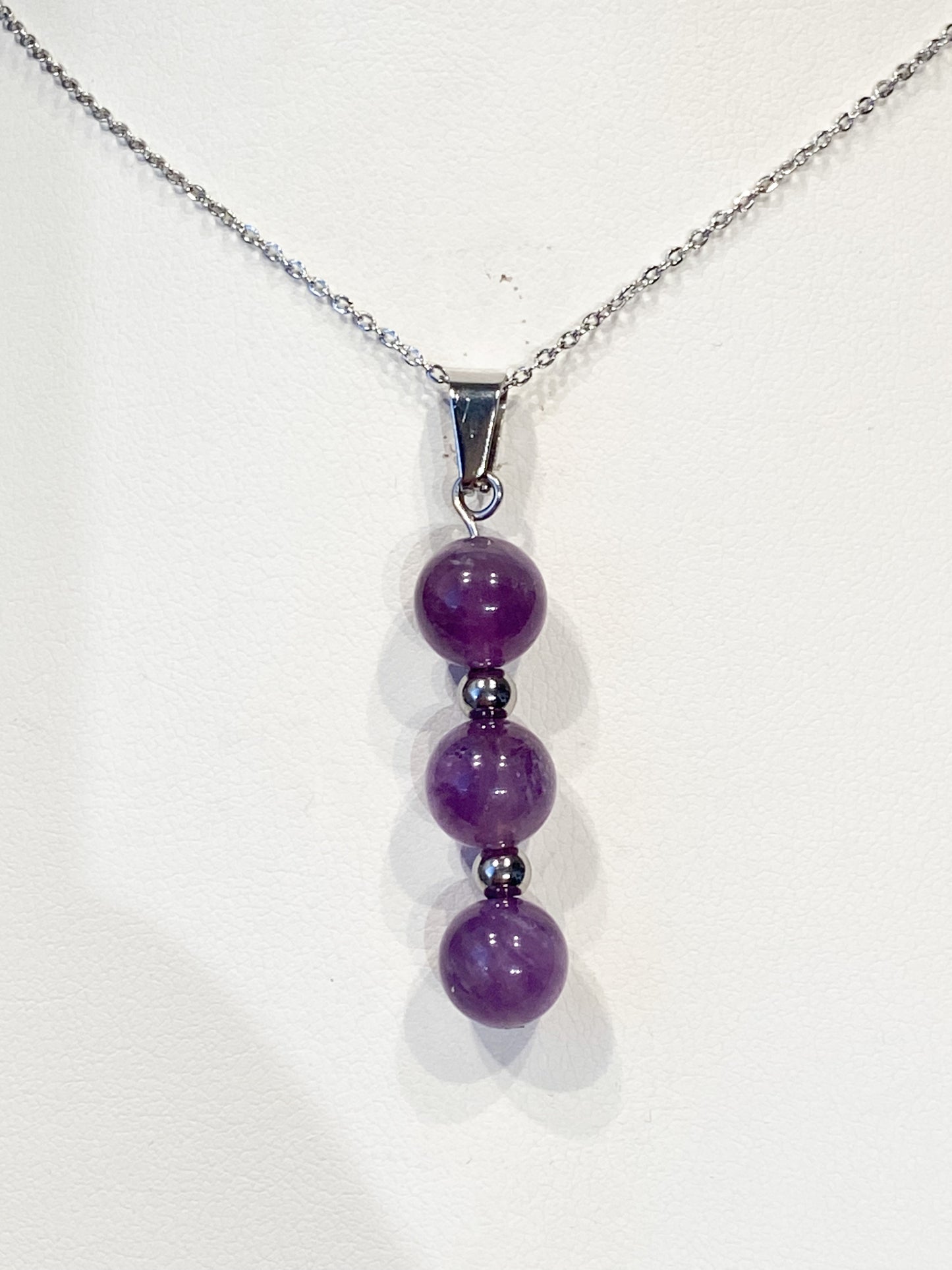 Collier en acier inoxydable en pierres naturelles Améthyste