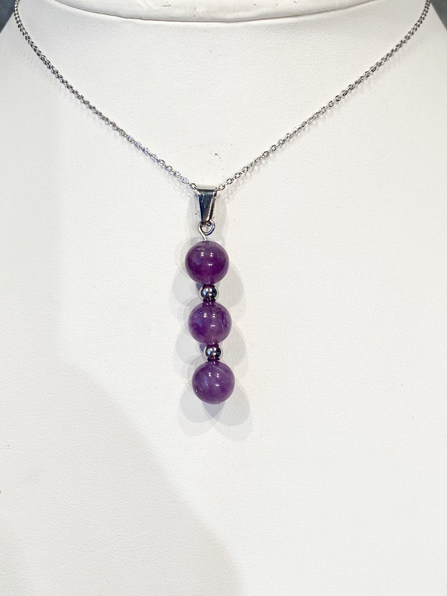 Collier en acier inoxydable en pierres naturelles Améthyste