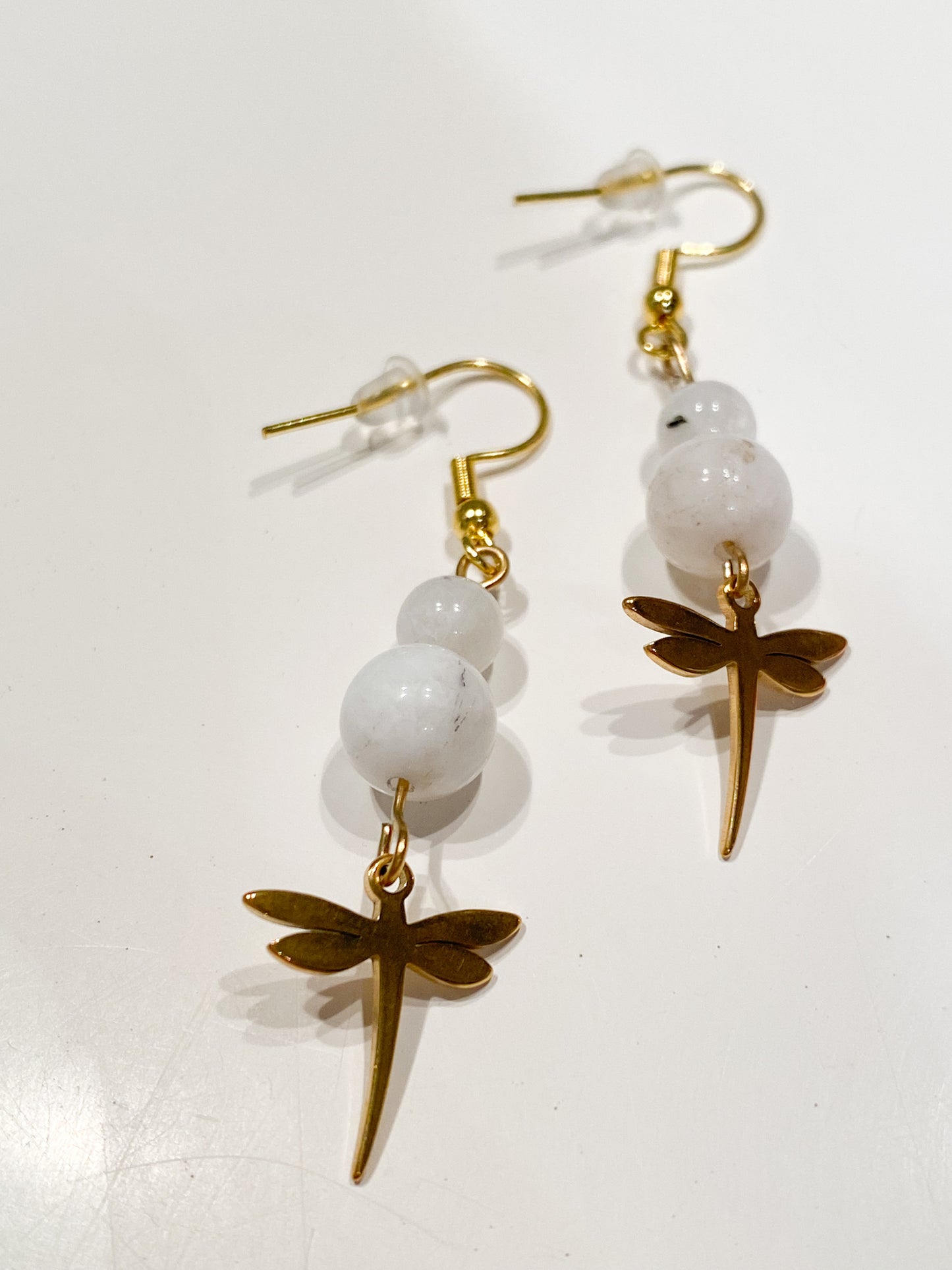 Boucles d'oreilles Pierre de Lune " Libellule "
