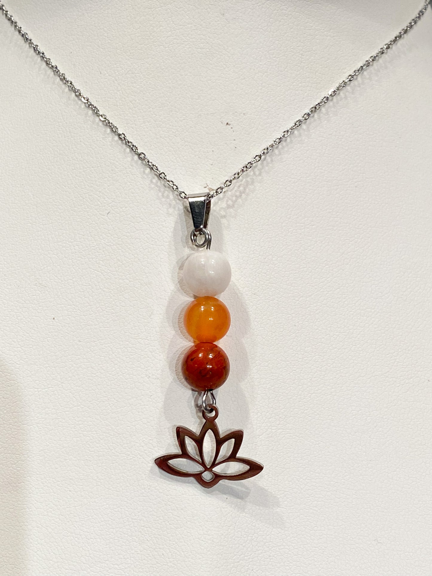 Collier Pierre de lune, Cornaline, Jaspe rouge en acier inoxydable