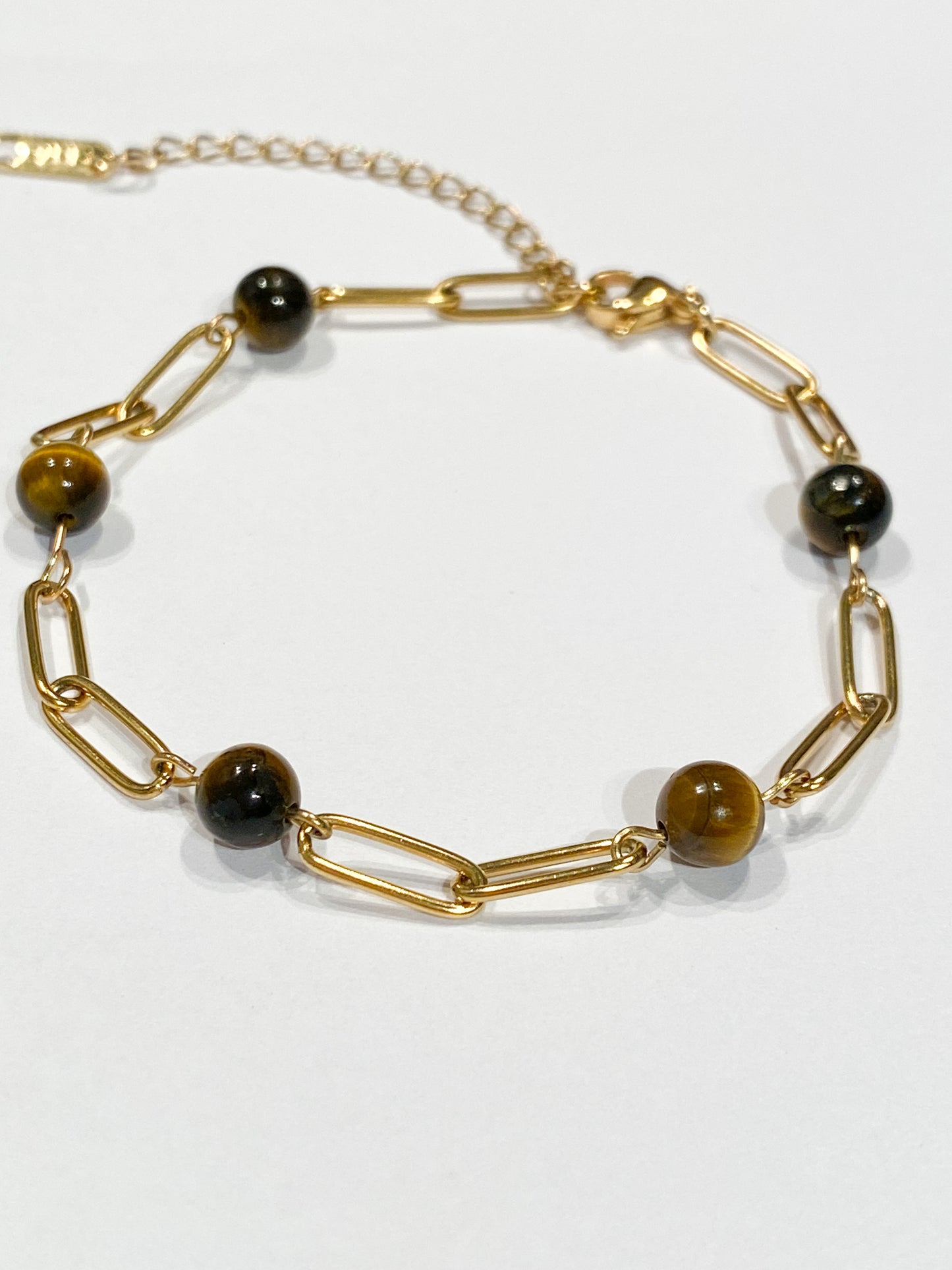 Bracelet Œil de Tigre & Acier Inoxydable Argenté – Protection & Confiance