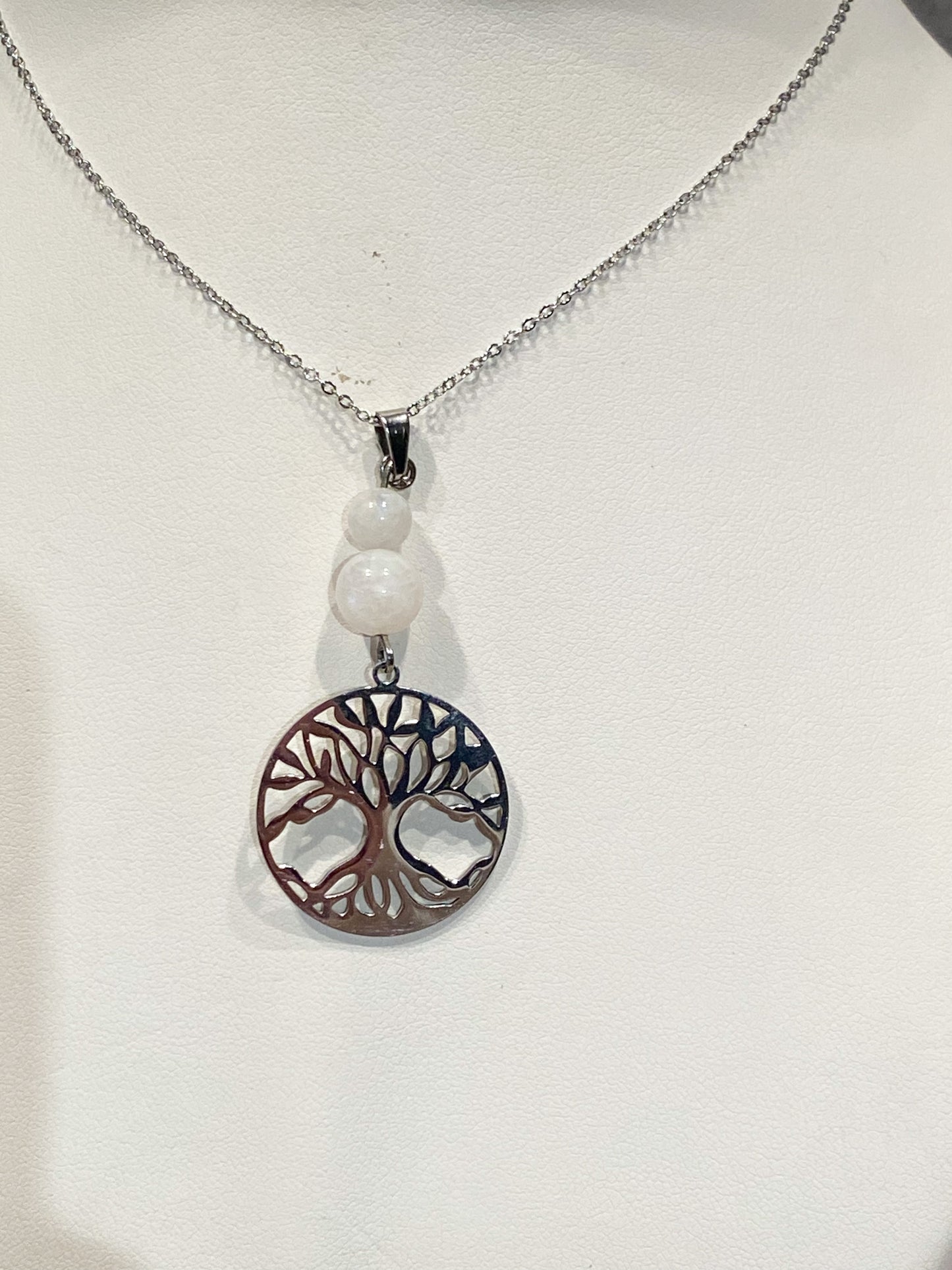 Collier Pierre de Lune en acier inoxydable - Arbre de vie -