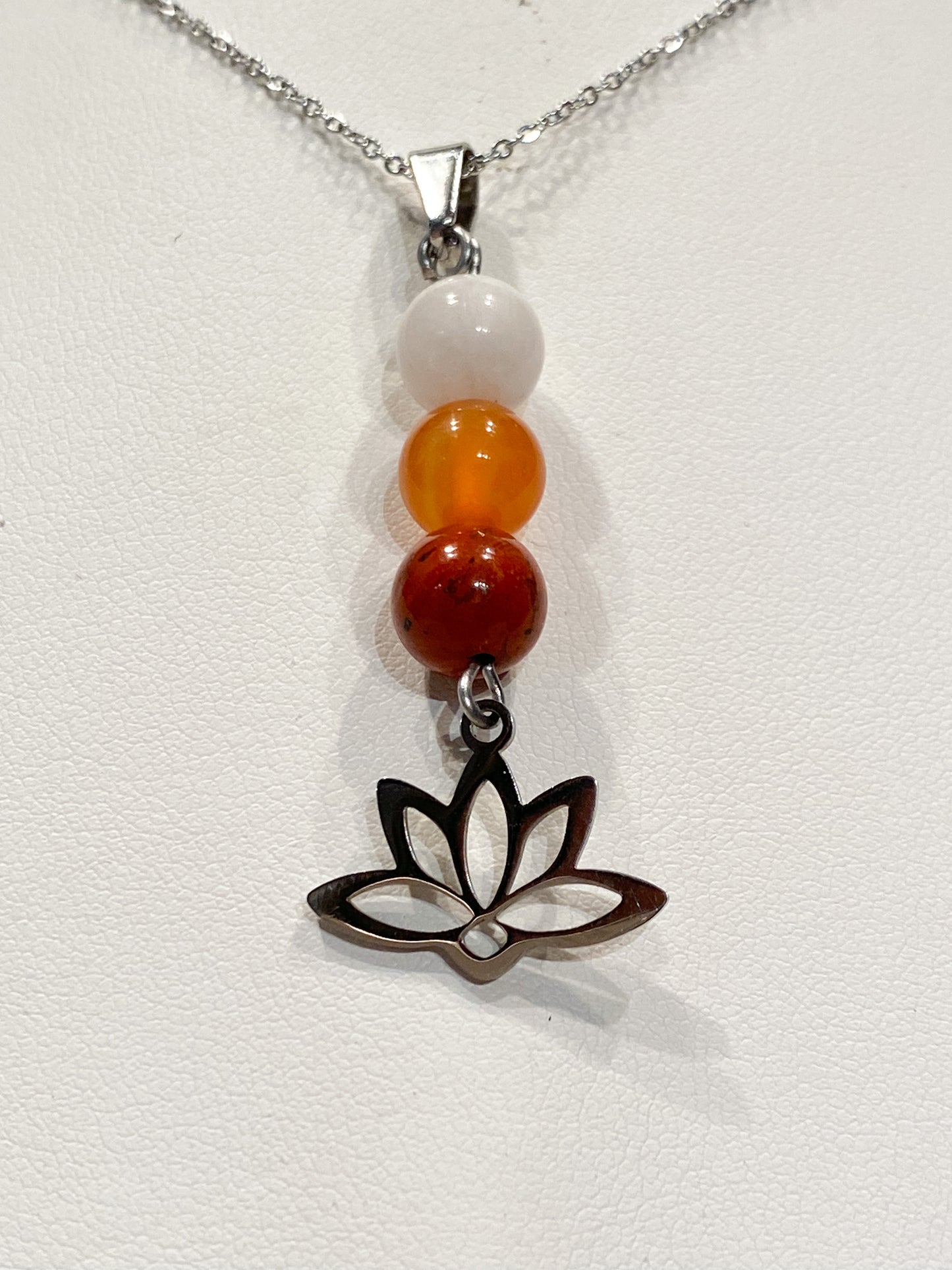 Collier Pierre de lune, Cornaline, Jaspe rouge en acier inoxydable