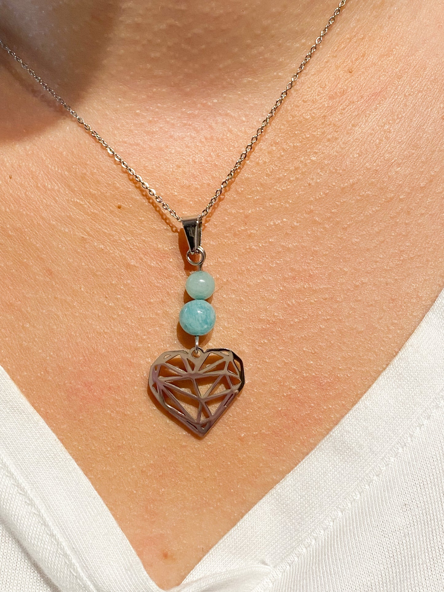 Collier Amazonite en acier inoxydable - Cœur -