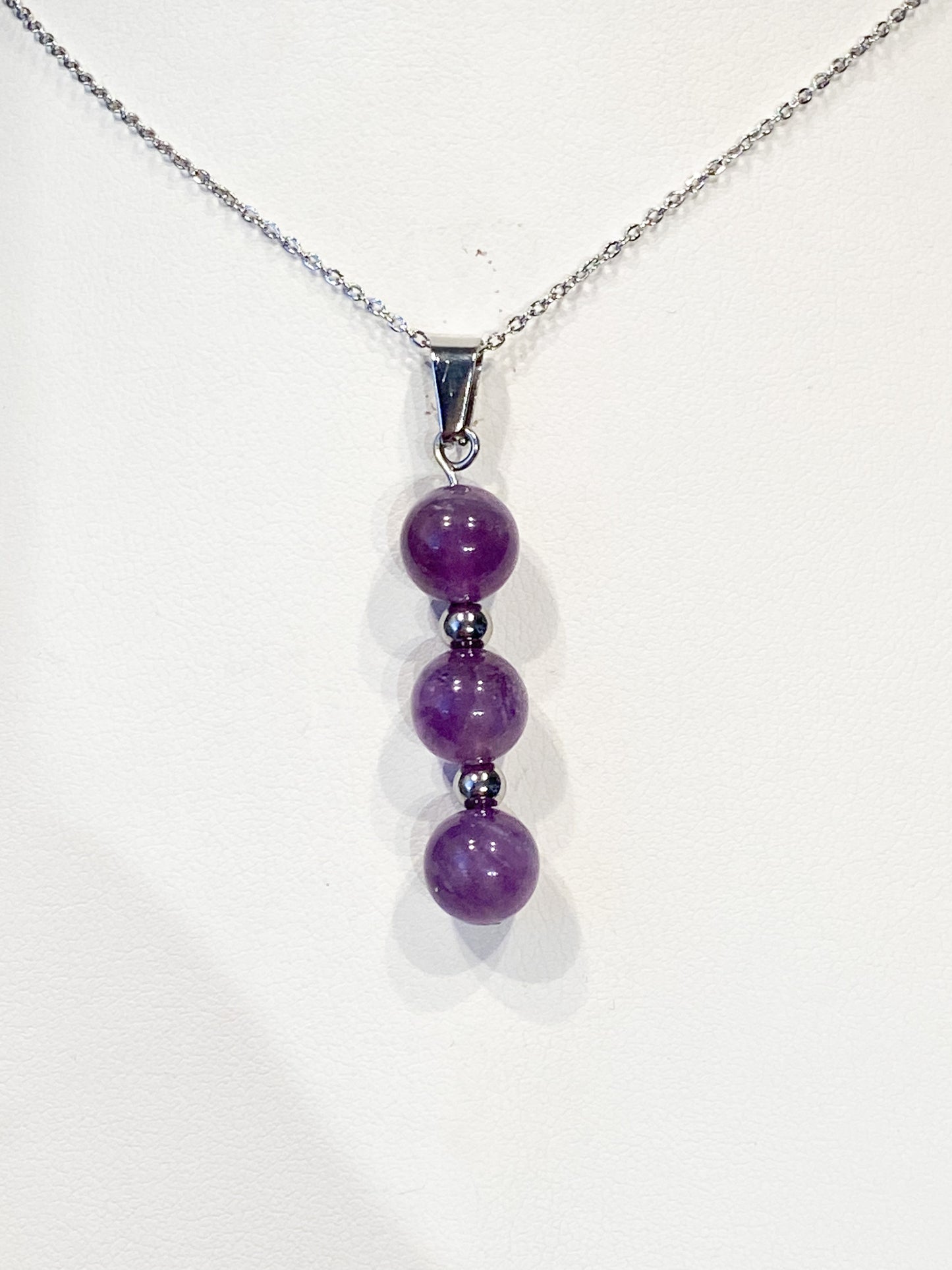 Collier en acier inoxydable en pierres naturelles Améthyste