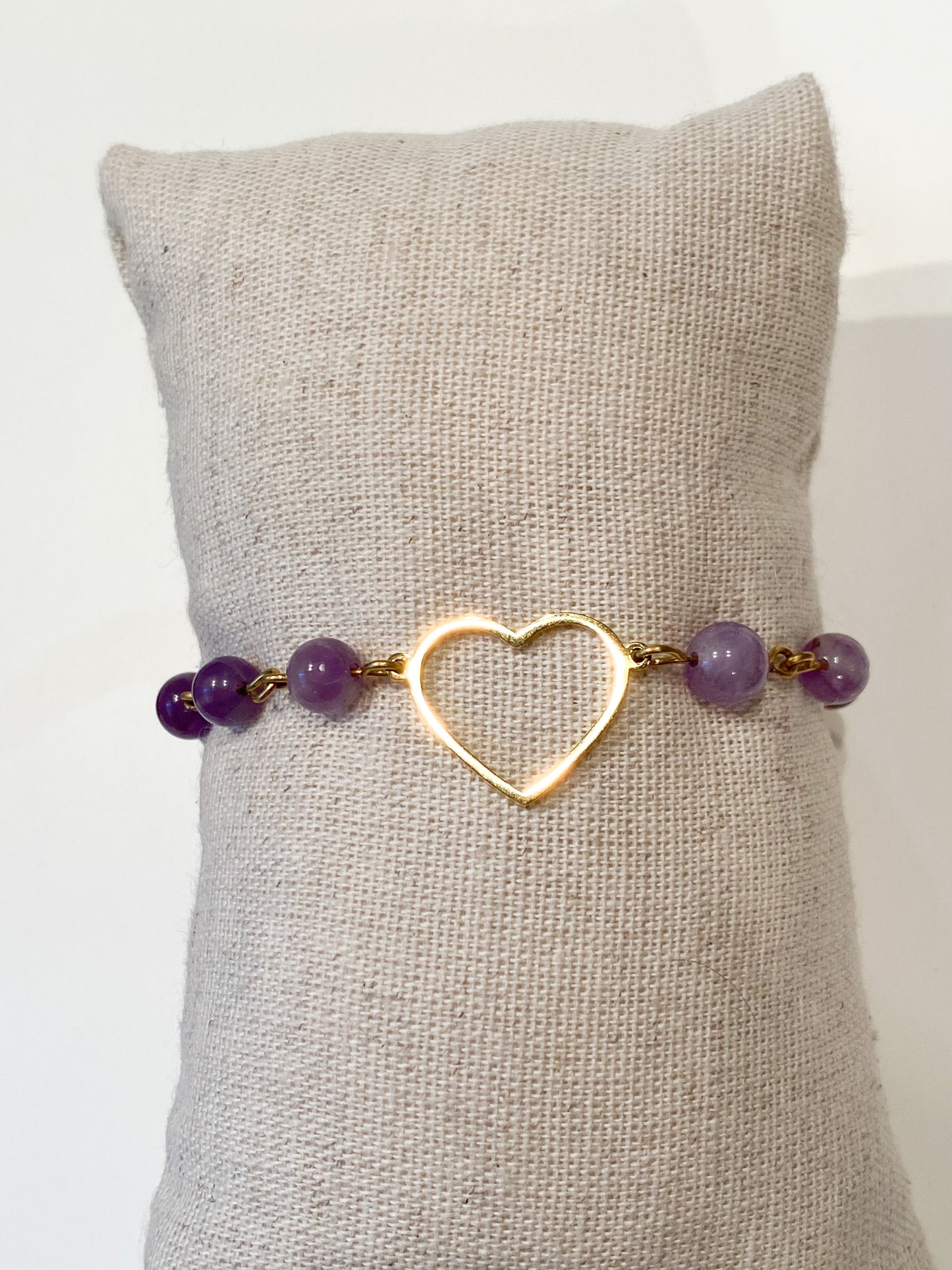Bracelet Cœur Améthyste Acier Inoxydable - Pierre Naturelle Apaisante