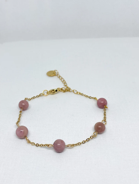 Bracelet en acier inoxydable avec pierres naturelles Rhodochrosite