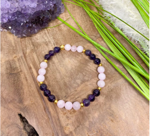 Bracelet Quartz rose et améthyste