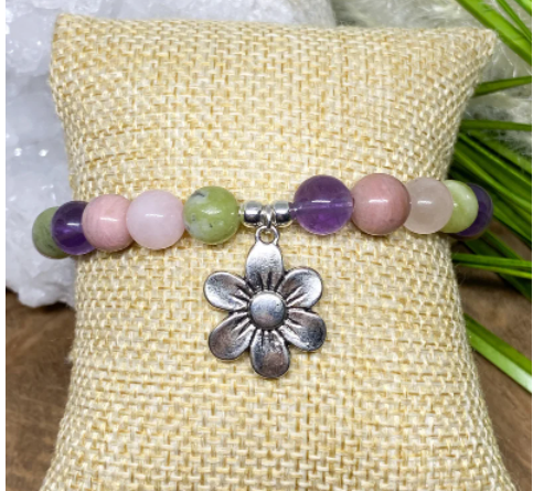 Bracelet Lithothérapie en pierres naturelles Améthyste, Péridot , quartz rose