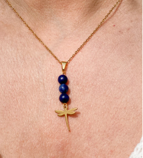 Collier en acier inoxydable avec pierres naturelles Lapis lazuli
