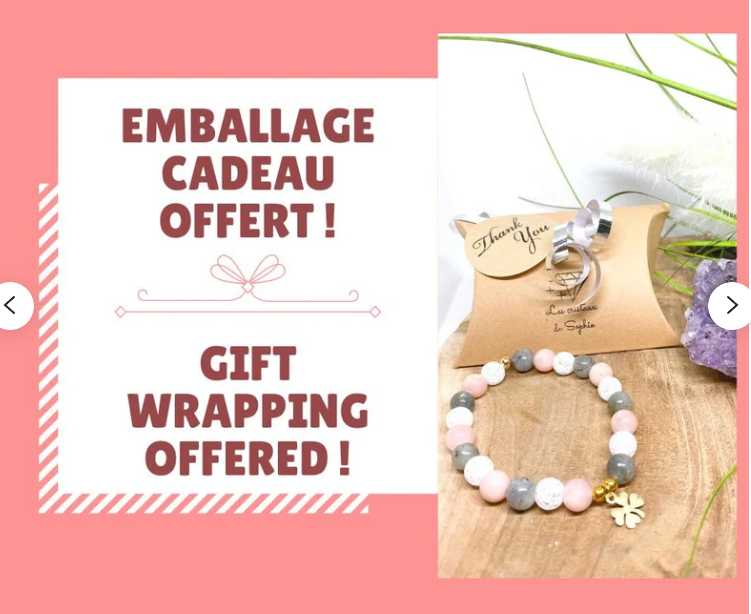 Bracelet pierres naturelles en Quartz rose, howlite et Cristal de roche