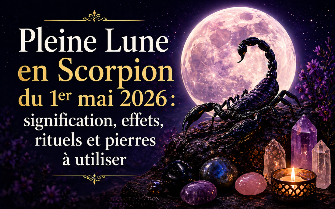 Pleine Lune en Scorpion du 1er mai 2026 : une Pleine Lune des Fleurs puissante pour la transformation, la guérison émotionnelle et les rituels avec les cristaux