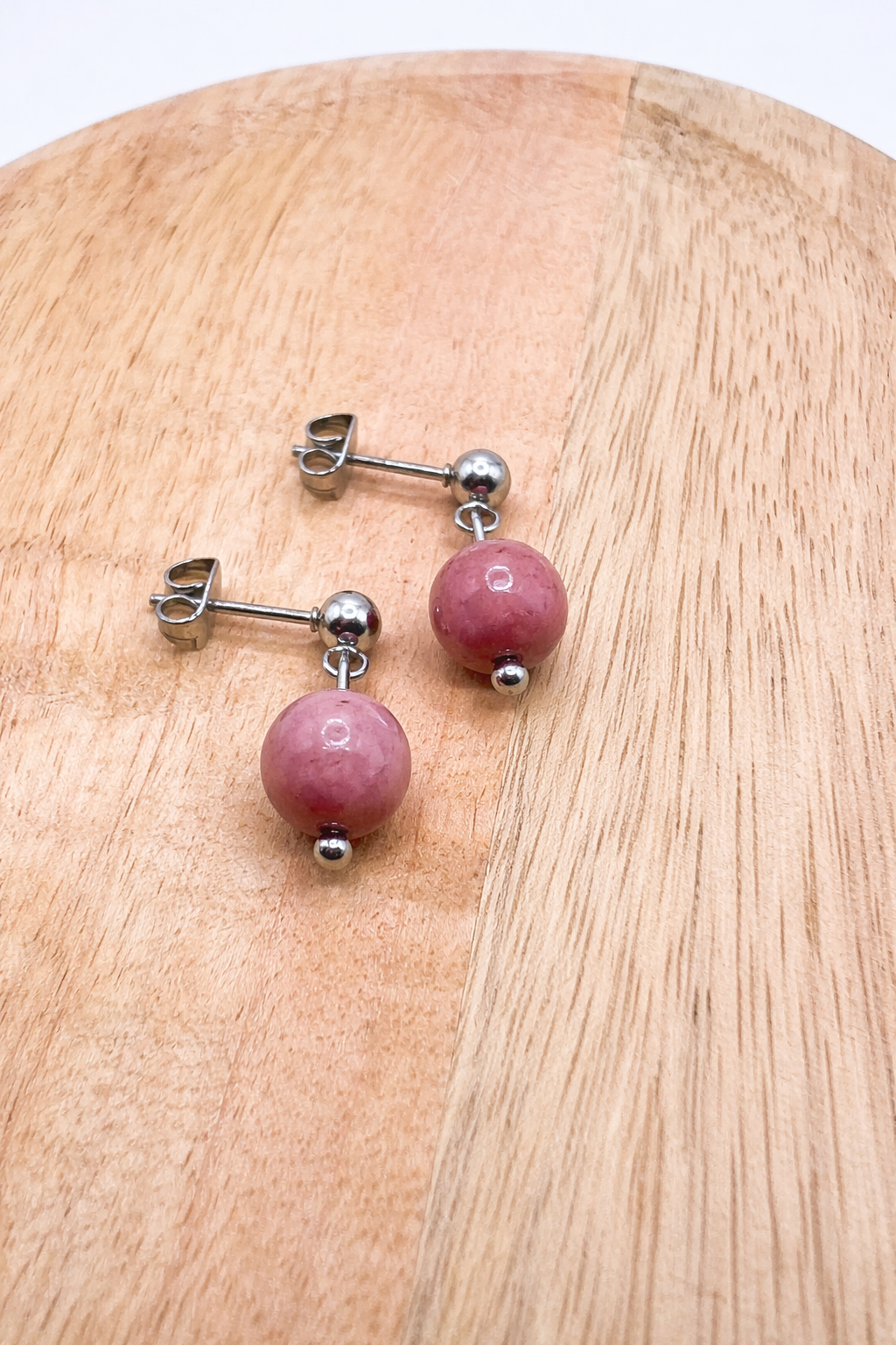 Boucles d’oreilles en rhodochrosite naturelle – Acier inoxydable argenté – Pierre de l’amour & bien-être