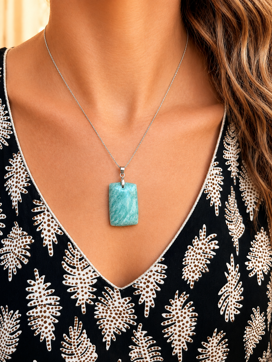 Collier Amazonite & Acier Argenté – Pierre Naturelle Apaisante, Cadeau Bien-Être & Lithothérapie