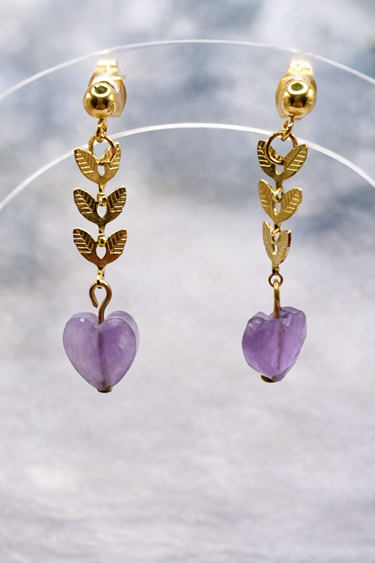 Boucles d’Oreilles Améthyste en Acier Inoxydable Doré – Sérénité, Protection & Élégance