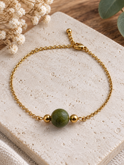 Bracelet Jade Femme en Acier Inoxydable Doré – Pierre Naturelle