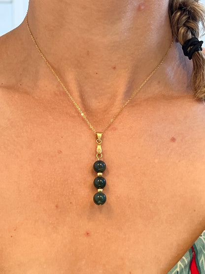 Collier Acier Inoxydable Doré avec Perles d'Agate Mousse – Harmonie et Élégance