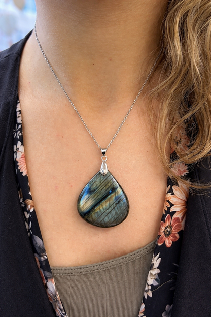 Collier Labradorite Femme en Acier Inoxydable Argenté