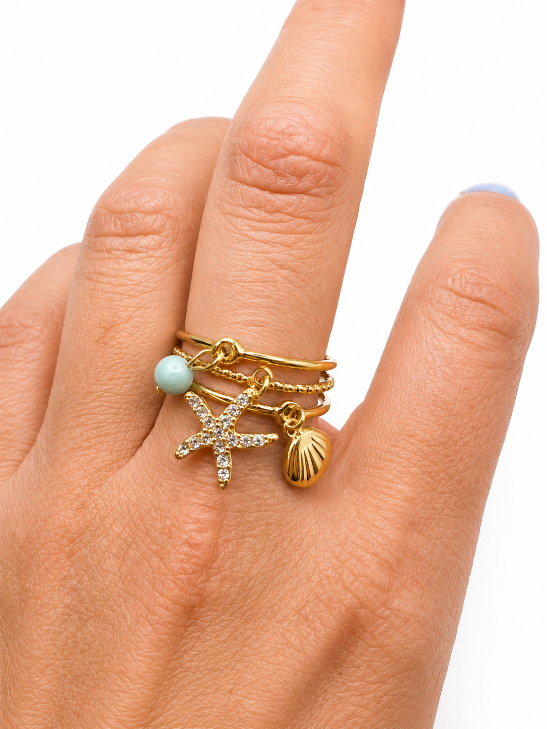 Bague amazonite en acier inoxydable doré – bague réglable femme, pierre naturelle chance & apaisement