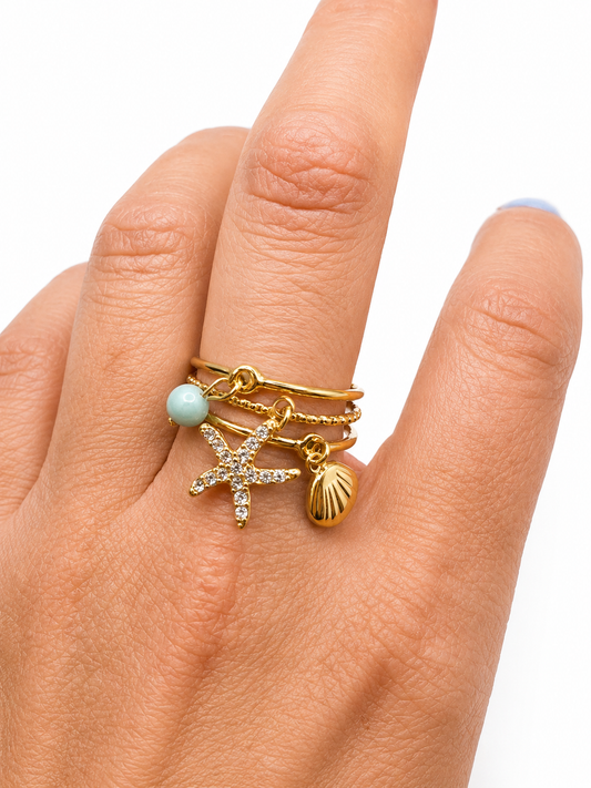 Bague amazonite en acier inoxydable doré – bague réglable femme, pierre naturelle chance & apaisement