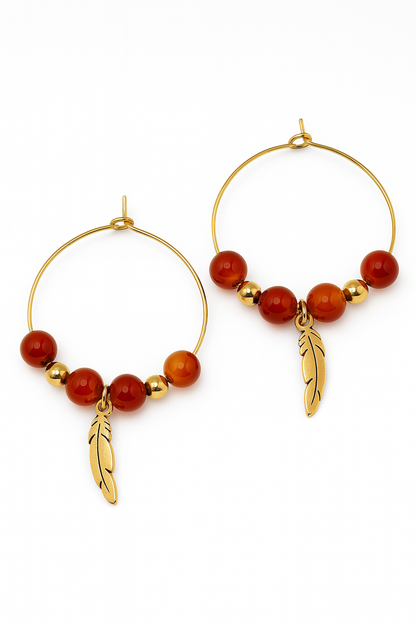 Boucles d’Oreilles Cornaline & Acier Doré – Vitalité, Confiance & Énergie Solaire