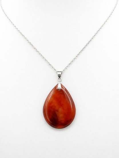 Collier en cornaline pierre naturelle – bijou cornaline femme en acier inoxydable argenté