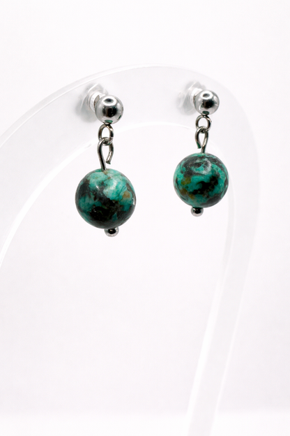 Boucles d’Oreilles Turquoise Naturelle en Acier Inoxydable Argenté – Bijou Énergétique Apaisant & Élégant