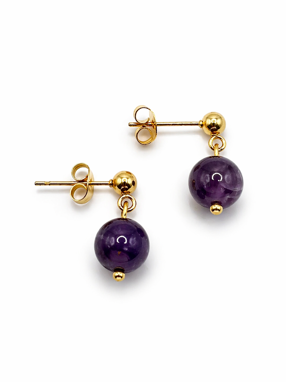 Boucles d’oreilles améthyste en acier inoxydable doré – pierre naturelle sérénité