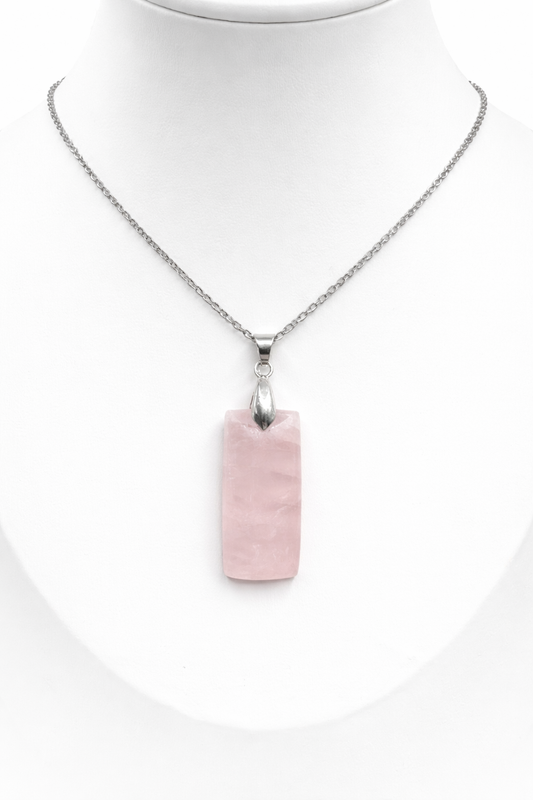 Collier quartz rose femme en acier inoxydable argenté – bijou pierre naturelle amour