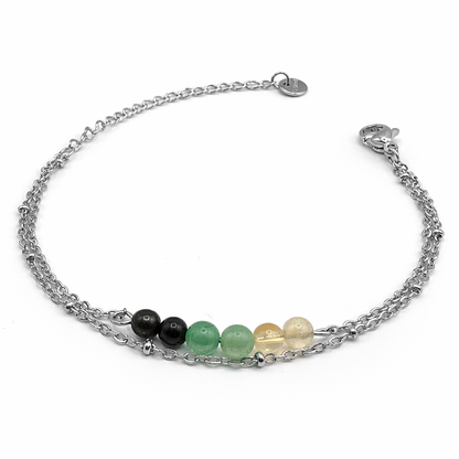 Bracelet Porte-Bonheur en Pierre Naturelle & Acier Inoxydable Argenté – Bijou Chance Femme