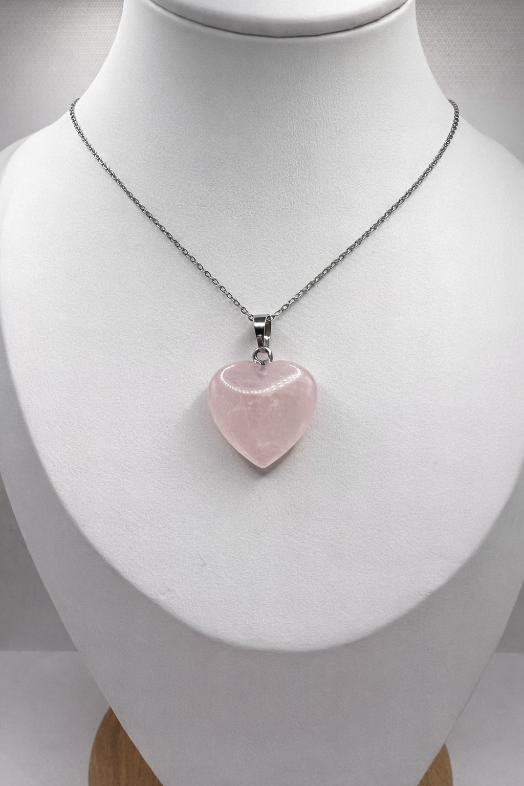Collier quartz rose pierre naturelle en acier inoxydable argenté – collier en quartz rose femme