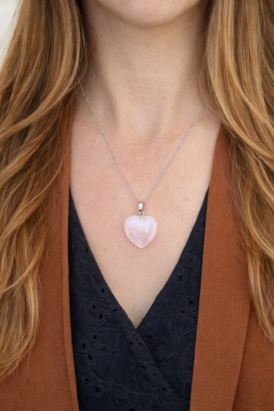 Collier quartz rose pierre naturelle en acier inoxydable argenté – collier en quartz rose femme