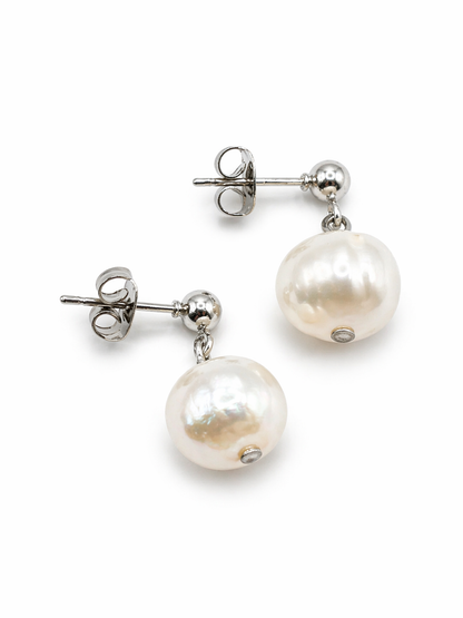 Boucles d’oreilles Perles d’Eau Douce Femme – Acier Inoxydable Argenté – Bijou Élégant Intemporel – Cadeau Femme